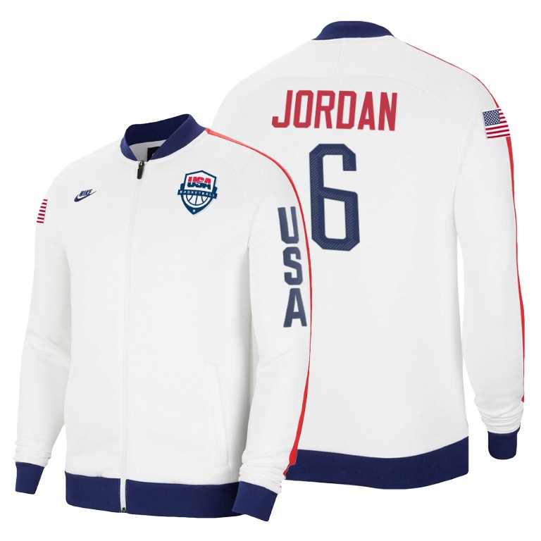 2020 Tokyo Olympics USA National Team DeAndre Jordan Brooklyn Nets White Jacket 2020 Tokyo Olympics USA National Team DeAndre Jordan Brooklyn Nets White Jacket