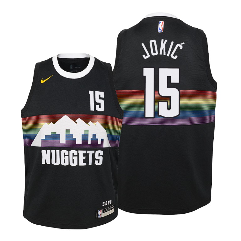 YOUTH Denver Nuggets Nikola Jokic #15 City Black Jersey With 2023 NBA finals patch 