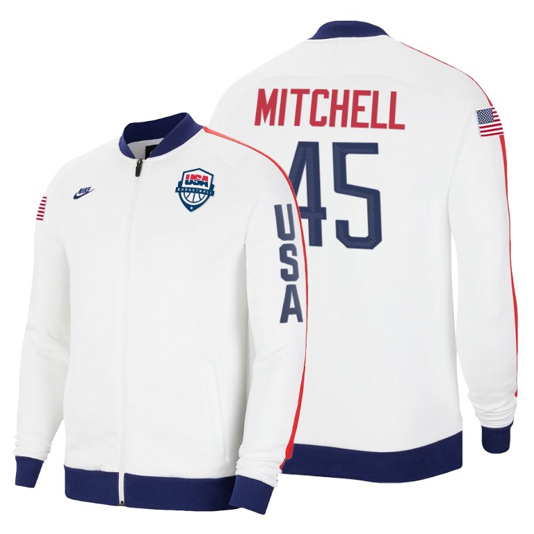 2020 Tokyo Olympics USA National Team Donovan Mitchell Utah Jazz White Jacket 2020 Tokyo Olympics USA National Team Donovan Mitchell Utah Jazz White Jacket