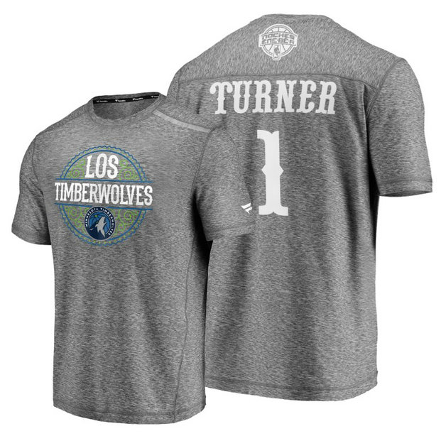 Evan Turner #1 Timberwolves 2020 Latin Night Heritage Heathered Gray T-Shirt Evan Turner #1 Timberwolves 2020 Latin Night Heritage Heathered Gray T-Shirt