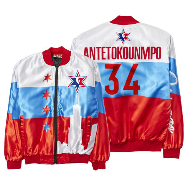 Giannis Antetokounmpo Raptors 2020 NBA Chicago All Star Blue Red Jacket