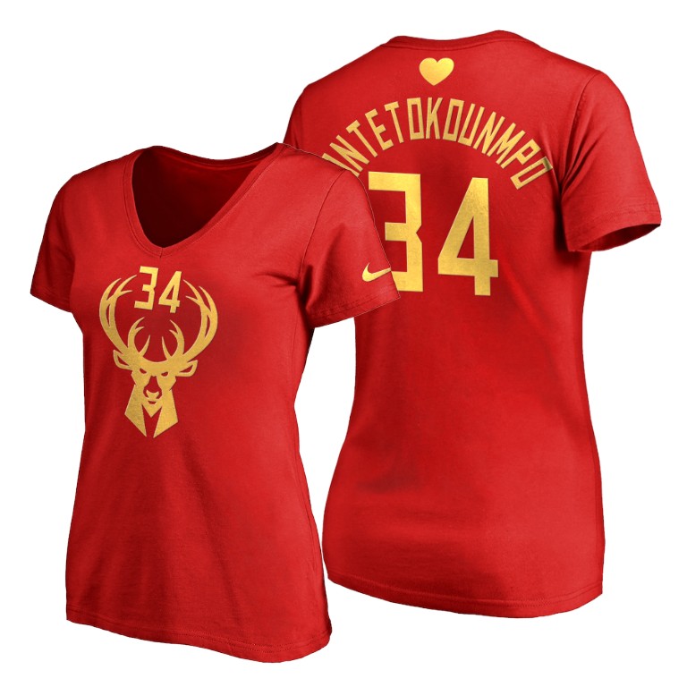 WOMEN Giannis Antetokounmpo #34 Bucks 2020 Mother's Day Best Gift Red T-Shirt WOMEN Giannis Antetokounmpo #34 Bucks 2020 Mother's Day Best Gift Red T-Shirt