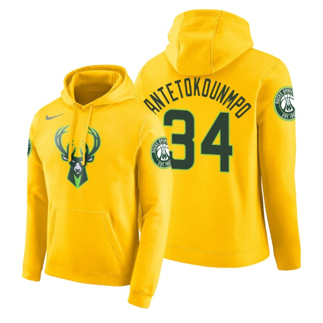 Milwaukee Bucks Giannis Antetokounmpo #34 Yellow 2018 City Edition Hoodie
