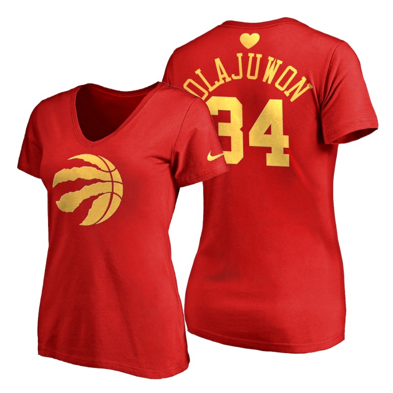 WOMEN Hakeem Olajuwon #34 Raptors 2020 Mother's Day Best Gift Red T-Shirt WOMEN Hakeem Olajuwon #34 Raptors 2020 Mother's Day Best Gift Red T-Shirt