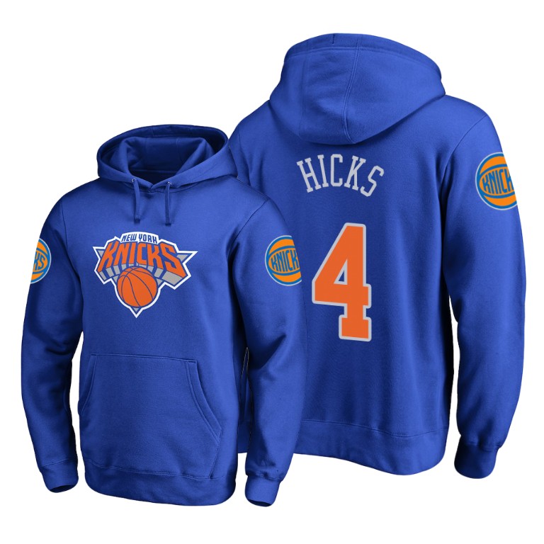 New York Knicks Isaiah Hicks #4 Primary Logo Royal Hoodie New York Knicks Isaiah Hicks #4 Primary Logo Royal Hoodie