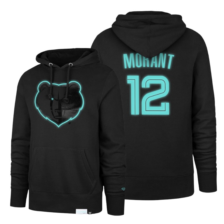 Ja Morant #12 Memphis Grizzlies Luminous Diamond Blue Black Pullover Hoodie