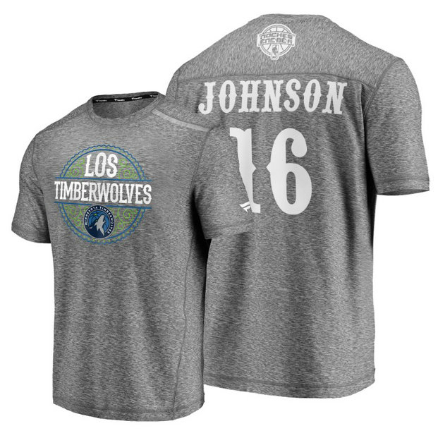 James Johnson #16 Timberwolves 2020 Latin Night Heritage Heathered Gray T-Shirt James Johnson #16 Timberwolves 2020 Latin Night Heritage Heathered Gray T-Shirt