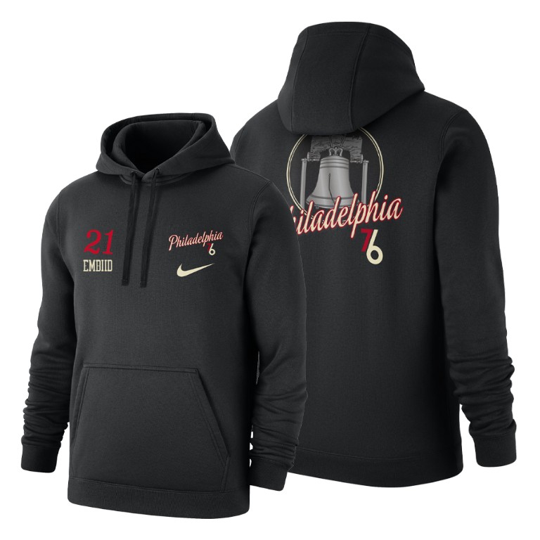 Joel Embiid #21 Philadelphia 76ers 2019-20 Earned Edition Black Liberty Bell Hoodie