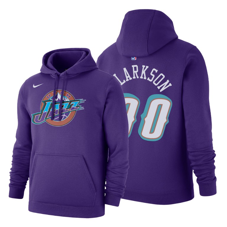 Jordan Clarkson #00 Utah Jazz 2019-20 Hardwood Classics Purple Pullover Hoodie