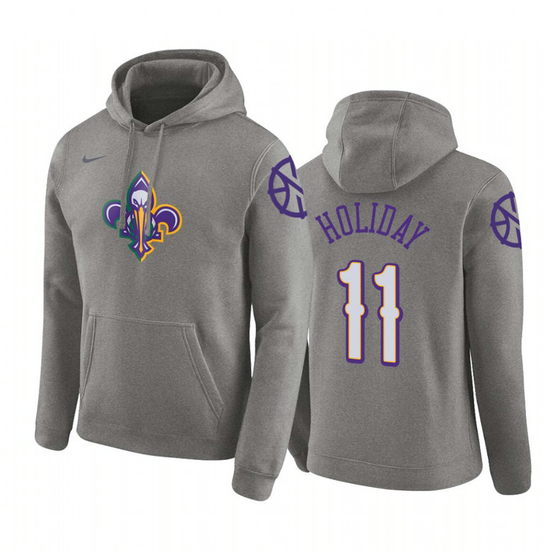 Jrue Holiday #11 New Orleans Pelicans 2019-20 City Heather Gray Pullover Hoodie Jrue Holiday #11 New Orleans Pelicans 2019-20 City Heather Gray Pullover Hoodie
