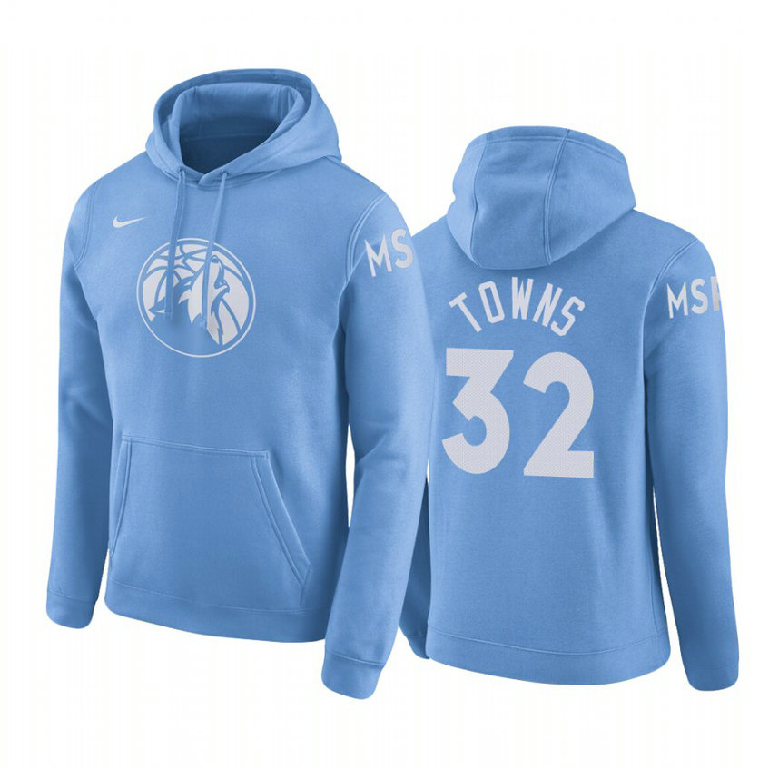 Karl-Anthony Towns #32 Minnesota Timberwolves 2019-20 City Blue Pullover Hoodie Karl-Anthony Towns #32 Minnesota Timberwolves 2019-20 City Blue Pullover Hoodie