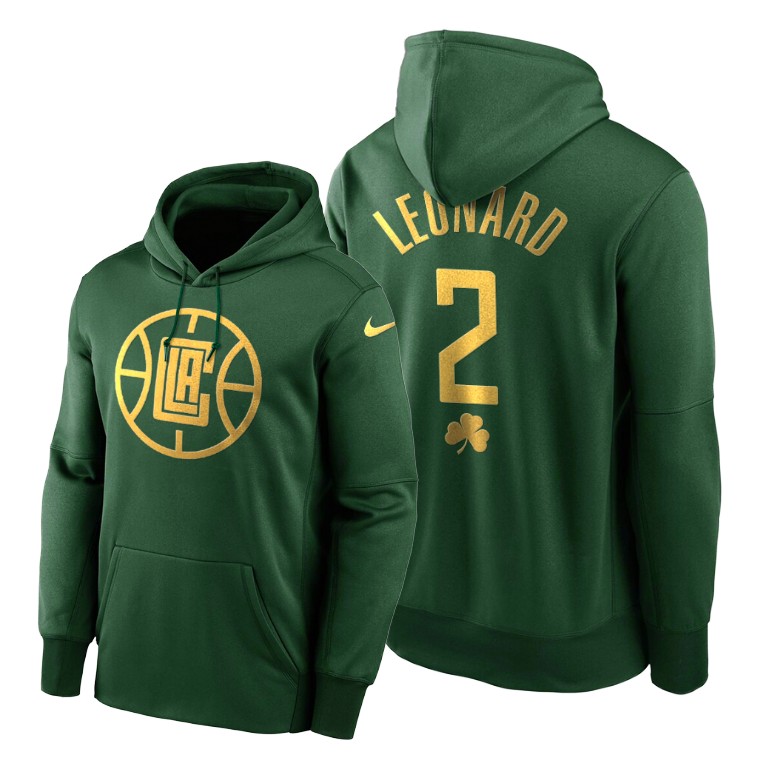 Kawhi Leonard 2020 St Paddy's Day Clippers #2 Green Golden Limited Hoodie