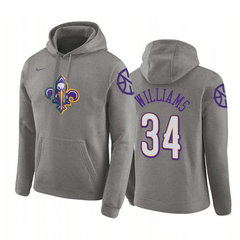 Kenrich Williams #34 New Orleans Pelicans 2019-20 City Heather Gray Pullover Hoodie Kenrich Williams #34 New Orleans Pelicans 2019-20 City Heather Gray Pullover Hoodie