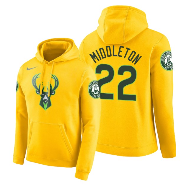 Milwaukee Bucks Khris Middleton #22 Yellow 2018 City Edition Hoodie