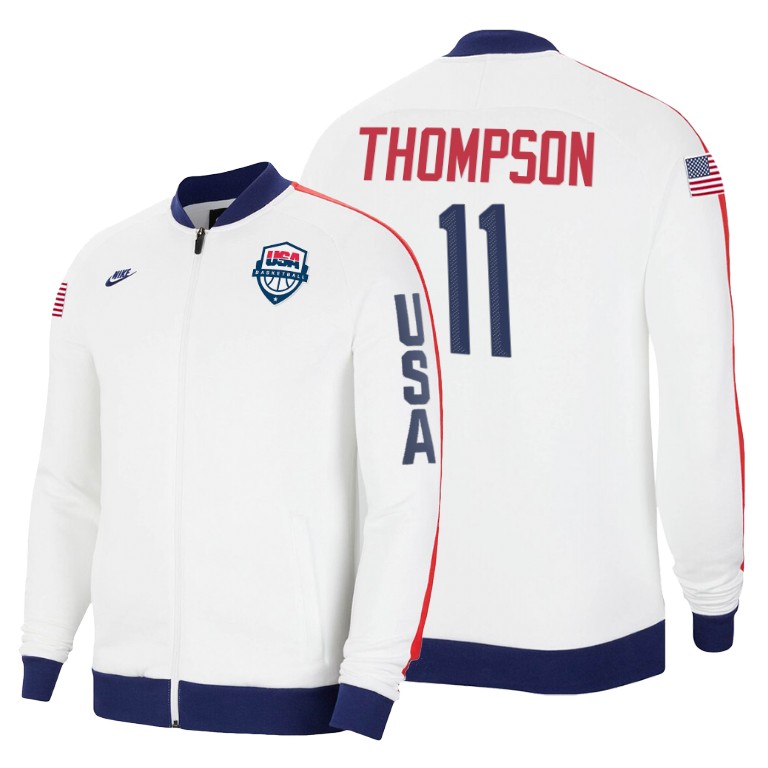 2020 Tokyo Olympics USA National Team Klay Thompson Golden State Warriors White Jacket 2020 Tokyo Olympics USA National Team Klay Thompson Golden State Warriors White Jacket