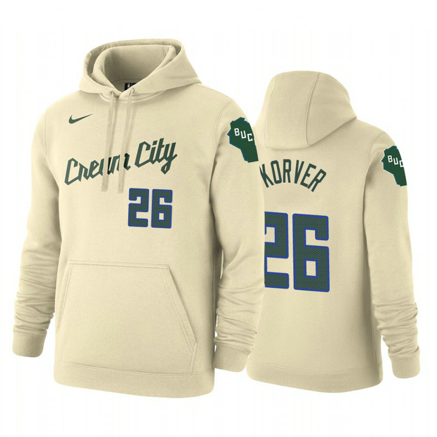 Kyle Korver #26 Milwaukee Bucks 2019-20 City Cream Pullover Hoodie Kyle Korver #26 Milwaukee Bucks 2019-20 City Cream Pullover Hoodie
