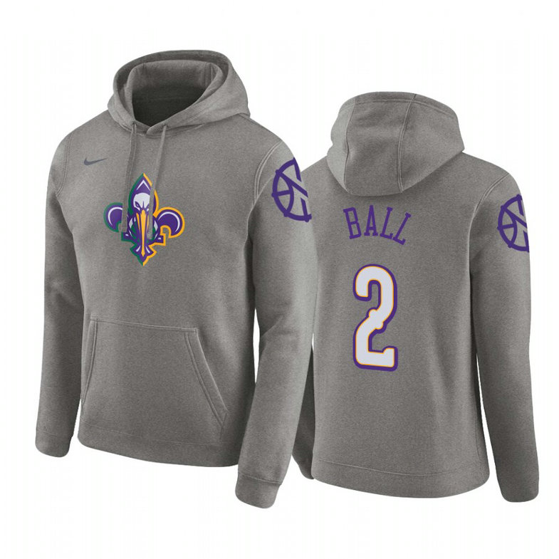 Lonzo Ball #2 New Orleans Pelicans 2019-20 City Heather Gray Pullover Hoodie Lonzo Ball #2 New Orleans Pelicans 2019-20 City Heather Gray Pullover Hoodie