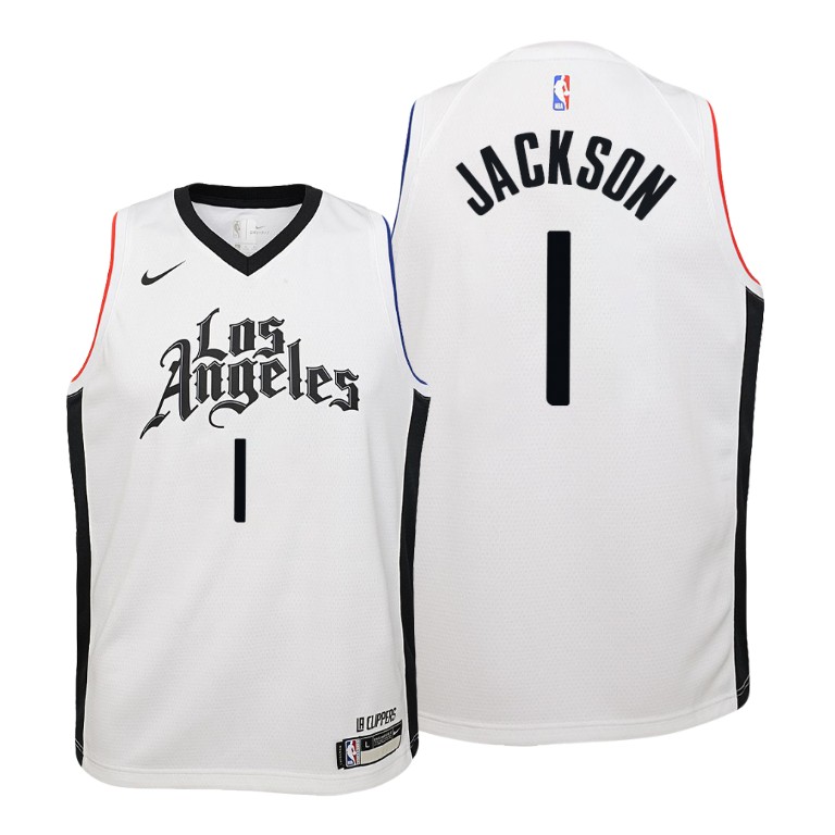 YOUTH Clippers Reggie Jackson #1 City 2019-20 White Jersey