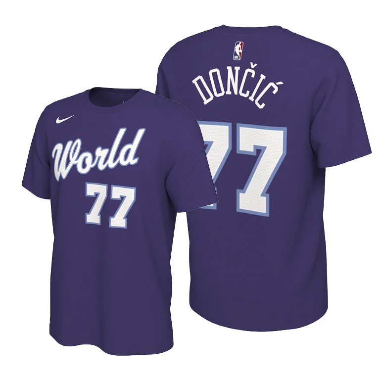 World Team Luka Doncic Purple 2020 NBA Rising Star Mavericks #77 T-shirt World Team Luka Doncic Purple 2020 NBA Rising Star Mavericks #77 T-shirt