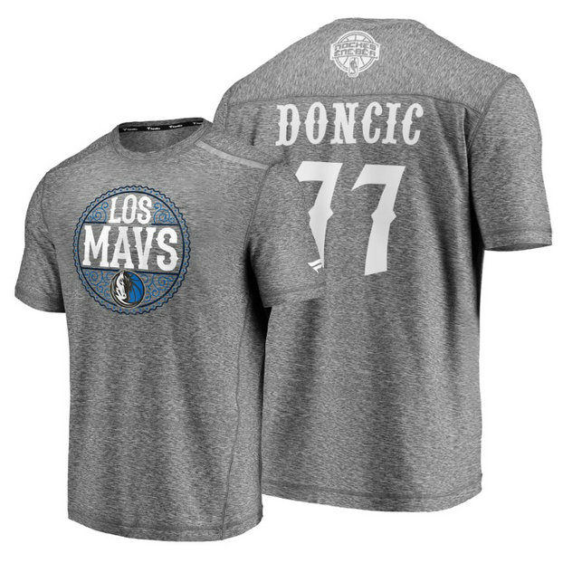 Luka Doncic #77 Mavericks 2020 Latin Night Heritage Heathered Gray T-Shirt Luka Doncic #77 Mavericks 2020 Latin Night Heritage Heathered Gray T-Shirt