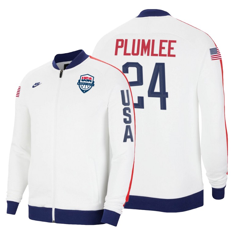 Tokyo Olympics USA National Team Mason Plumlee Denver Nuggets White Jacket With 2023 NBA finals patch 