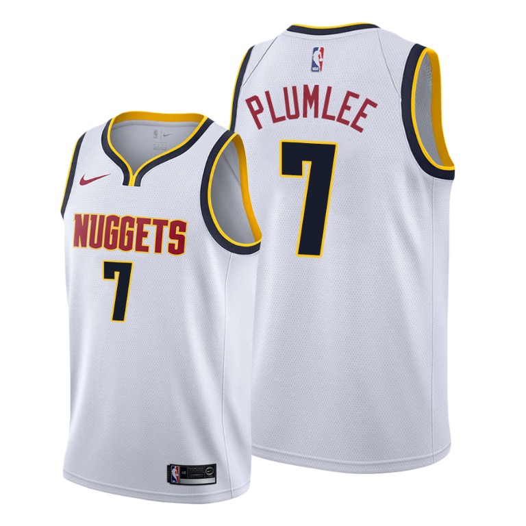 Mason Plumlee Denver Nuggets #7 Association White Jersey With 2023 NBA finals patch 