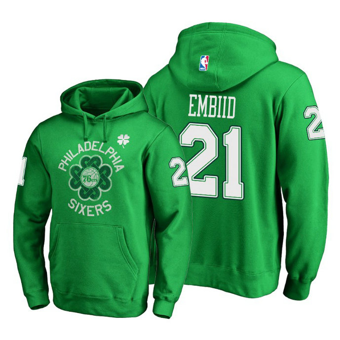 Philadelphia 76ers Joel Embiid Green St. Patrick's Day Pullover Hoodie #21