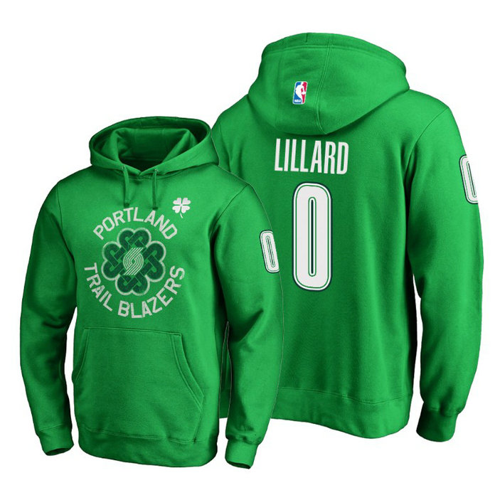 Portland Trail Blazers #0 Damian Lillard St. Patrick's Day Pullover Hoodie - Green Portland Trail Blazers #0 Damian Lillard St. Patrick's Day Pullover Hoodie - Green