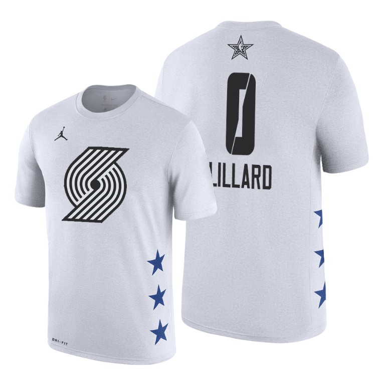 Portland Trail Blazers Damian Lillard 2019 All-Star Game Name & Number White T-Shirt Portland Trail Blazers Damian Lillard 2019 All-Star Game Name & Number White T-Shirt