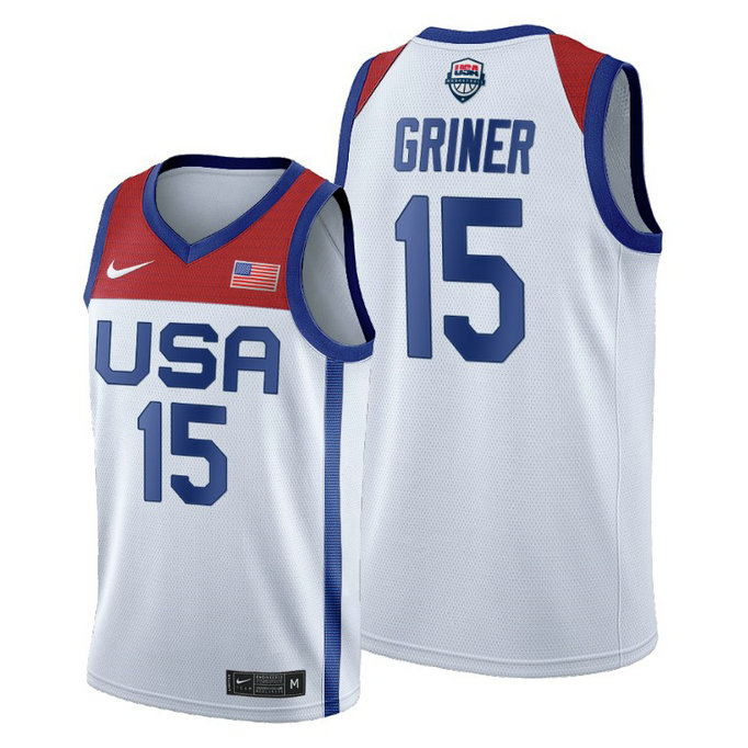 WOMEN USA National Team #15 Brittney Griner White 2020 Tokyo Olympics Jersey WOMEN USA National Team #15 Brittney Griner White 2020 Tokyo Olympics Jersey