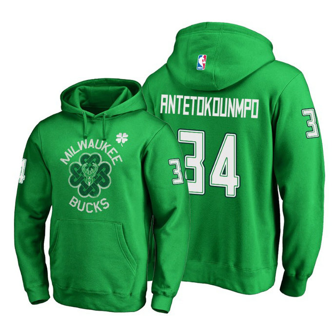Milwaukee Bucks Giannis Antetokounmpo Green St. Patrick's Day Pullover Hoodie #34