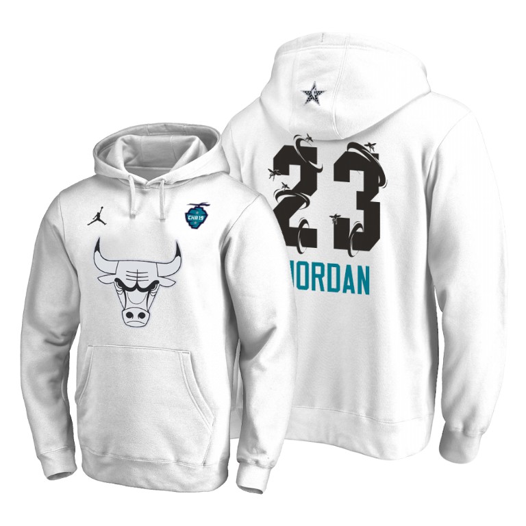 Chicago Bulls Michael Jordan 2019 All-Star The Buzz Side Sweep Pullover White Hoodie Chicago Bulls Michael Jordan 2019 All-Star The Buzz Side Sweep Pullover White Hoodie