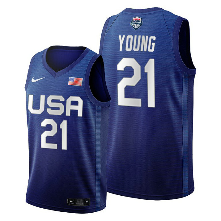 USA National Team #21 Thaddeus Young Navy 2020 Tokyo Olympics Jersey