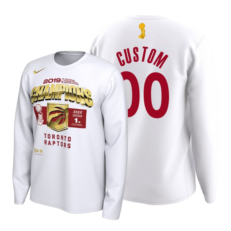 Toronto Raptors #00 Custom 2019 NBA Finals Champions White Locker Room Long Sleeve T-Shirt Toronto Raptors #00 Custom 2019 NBA Finals Champions White Locker Room Long Sleeve T-Shirt