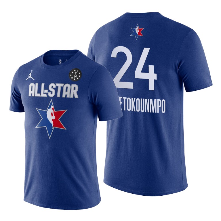 Milwaukee Bucks Giannis Antetokounmpo 2020 NBA All-Star Game Eastern Conference Blue T-Shirt Milwaukee Bucks Giannis Antetokounmpo 2020 NBA All-Star Game Eastern Conference Blue T-Shirt