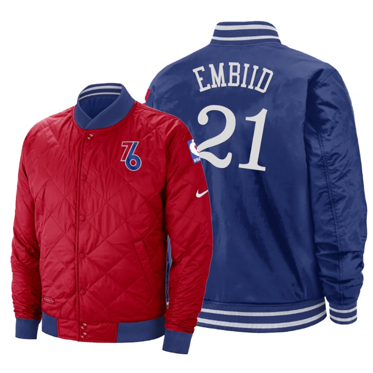 Philadelphia 76ers #21 Joel Embiid Reversible Red Blue Jacket