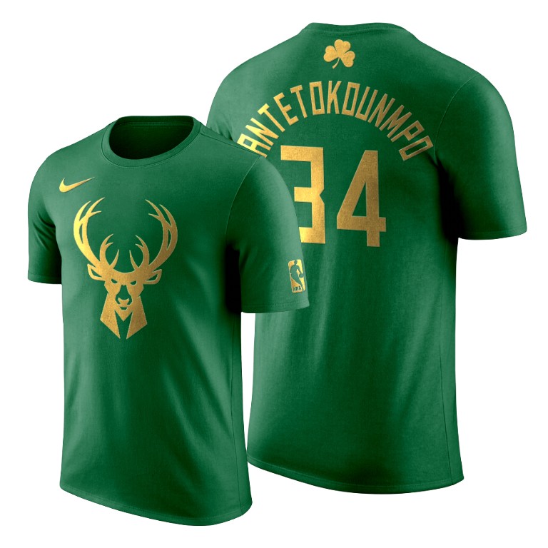 2020 St. Patrick's Day Milwaukee Bucks Giannis Antetokounmpo #34 Green Golden Limited T-shirt 2020 St. Patrick's Day Milwaukee Bucks Giannis Antetokounmpo #34 Green Golden Limited T-shirt