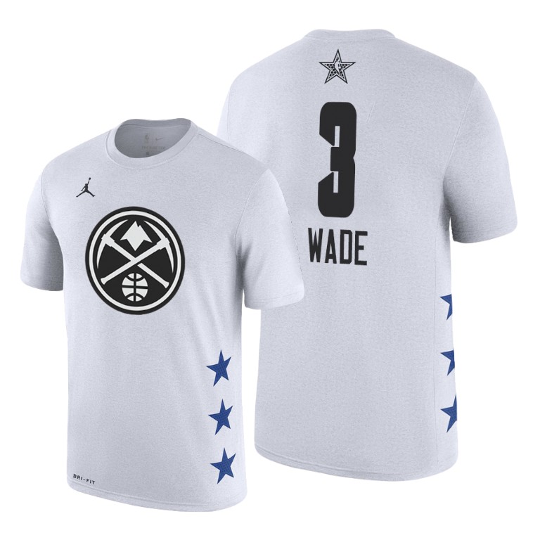 Miami Heat Dwyane Wade 2019 All-Star Game Name & Number White T-Shirt Miami Heat Dwyane Wade 2019 All-Star Game Name & Number White T-Shirt