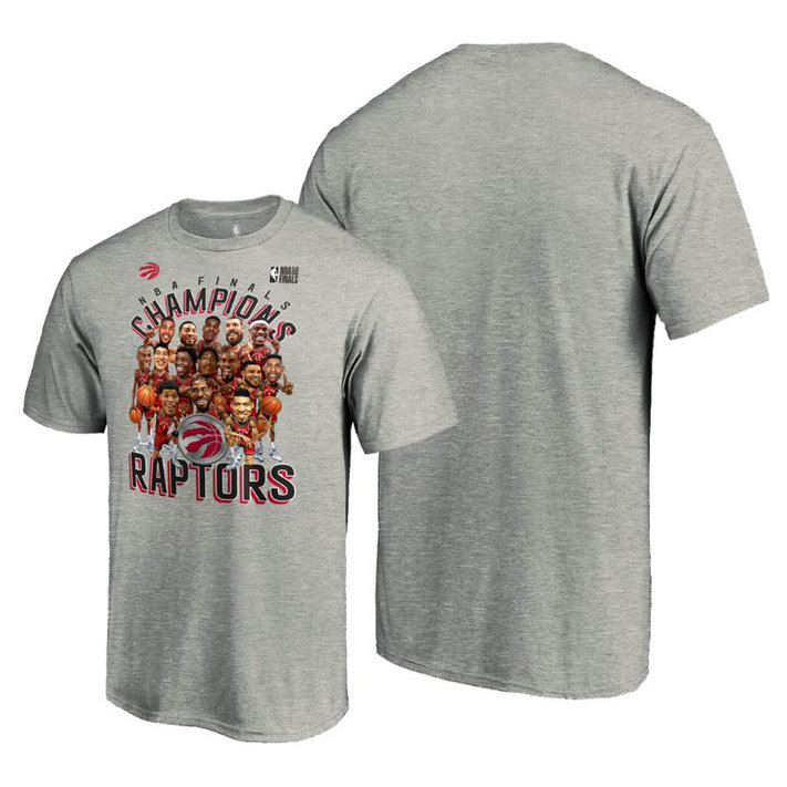 Toronto Raptors 2019 NBA Finals Champions Heather Charcoal Caricature Roster T-Shirt Toronto Raptors 2019 NBA Finals Champions Heather Charcoal Caricature Roster T-Shirt