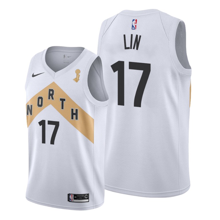 Toronto Raptors #17 Jeremy Lin 2019 NBA Finals Champions White City Jersey
