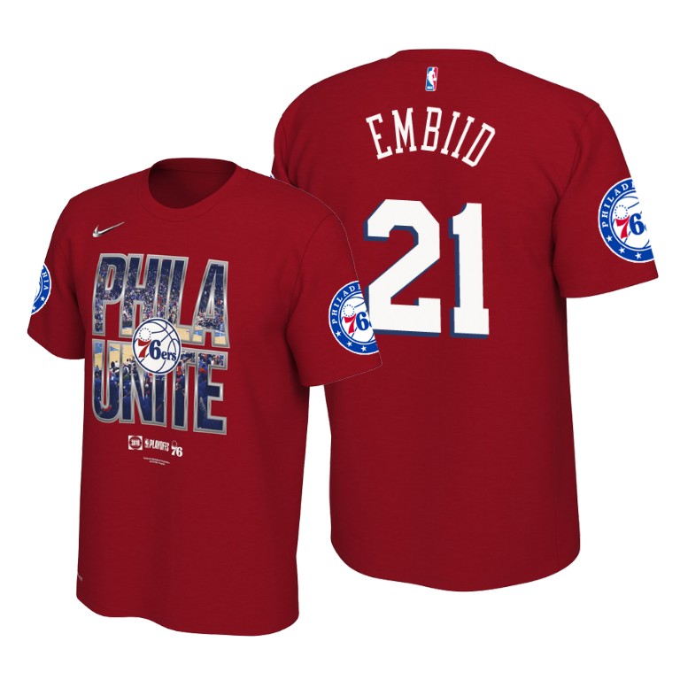 Philadelphia 76ers Joel Embiid Red 2019 NBA Playoffs T-Shirt