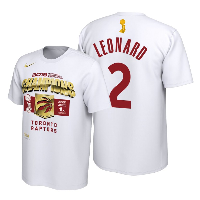 Toronto Raptors #2 Kawhi Leonard 2019 NBA Champions White Locker Room T-Shirt Toronto Raptors #2 Kawhi Leonard 2019 NBA Champions White Locker Room T-Shirt
