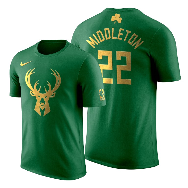 2020 St. Patrick's Day Milwaukee Bucks Khris Middleton #22 Green Golden Limited T-shirt