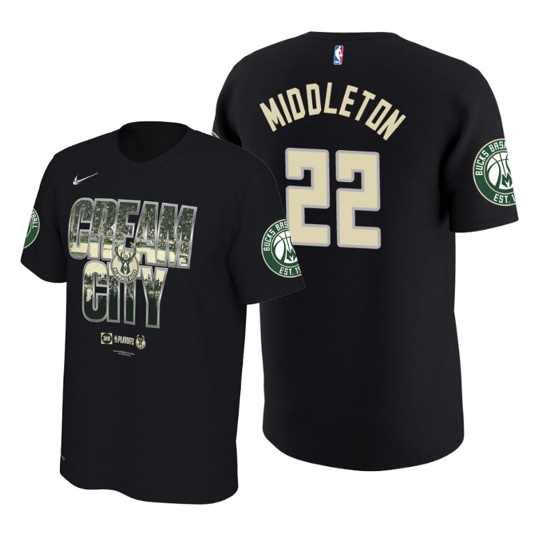 Milwaukee Bucks Khris Middleton Black 2019 NBA Playoffs T-Shirt