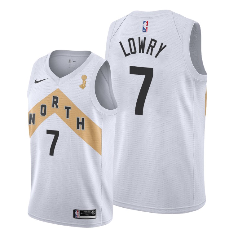 Toronto Raptors #7 Kyle Lowry 2019 NBA Finals Champions White City Jersey Toronto Raptors #7 Kyle Lowry 2019 NBA Finals Champions White City Jersey