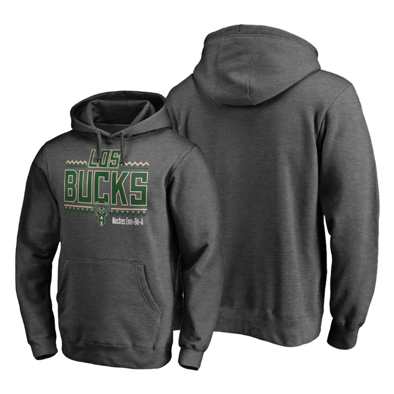 Milwaukee Bucks Noche Latina Hoodie Pullover Heather Gray Milwaukee Bucks Noche Latina Hoodie Pullover Heather Gray