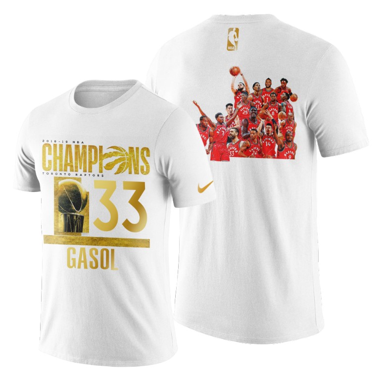 Toronto Raptors #33 Marc Gasol 2019 Champions Parade White Roster T-Shirt