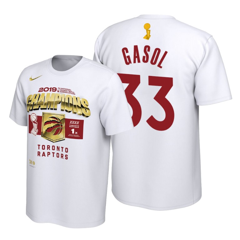 Toronto Raptors #33 Marc Gasol 2019 NBA Champions White Locker Room T-Shirt