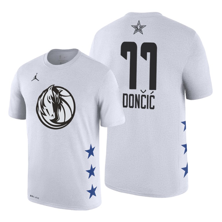Dallas Mavericks Luka Doncic 2019 All-Star Game Name & Number White T-Shirt Dallas Mavericks Luka Doncic 2019 All-Star Game Name & Number White T-Shirt