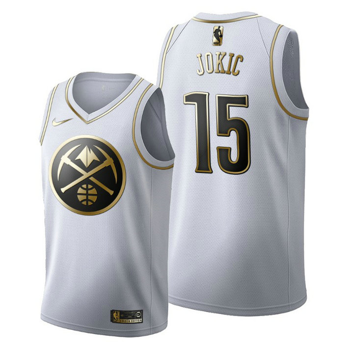 Nikola Jokic Denver Nuggets #15 White Golden Edition Jersey With 2023 NBA finals patch 
